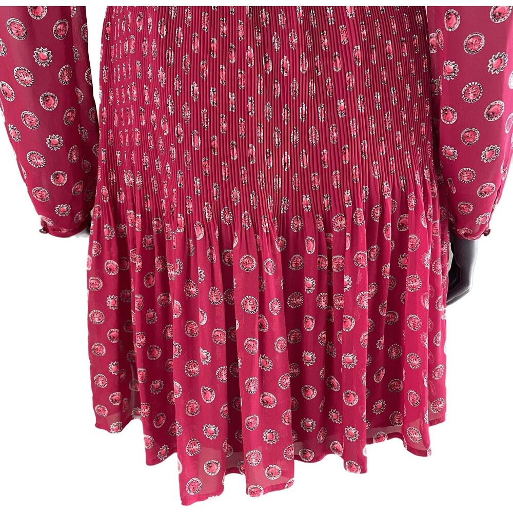Elle Pink Pleated Dress Long Sleeve Jewel Print strawberry Pink XS - Picture 4 of 13